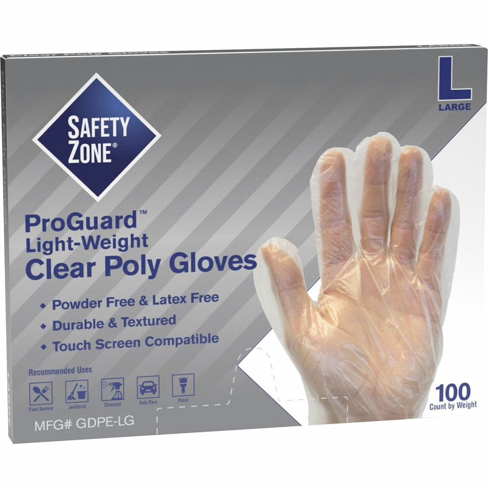 The Safety Zone Safety Zone GDPE-LG Safety Zone Clear Powder Free Polyethylene Gloves