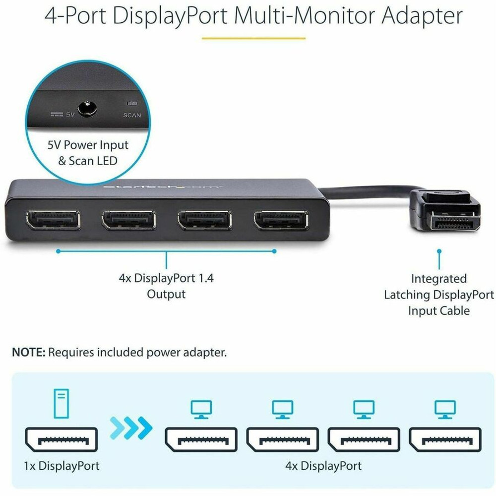 StarTech.com MSTDP124DP StarTech.com 4-Port DisplayPort 1.2 Splitter, DisplayPort to 4x DP Multi-Monitor Adapter, Quad 1080p 60Hz Computer MST Hub, Windows Only