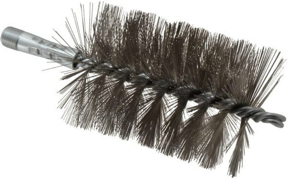 Schaefer Brush 43556 Double Stem & Double/Single Spiral Tube Brush: 3" Dia, 7-1/4" OAL, Stainless Steel Bristles