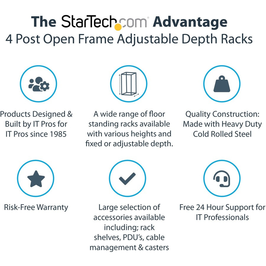 StarTech.com 4POSTRACK42 StarTech.com 4-Post 42U Mobile Open Frame Server Rack, 19" Network Rack with Casters, Rolling Rack for Computer/AV/Data/IT Equipment