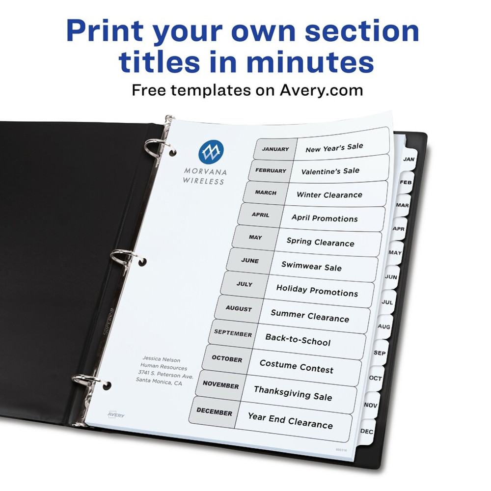 Avery Avery&reg; 11826 Avery&reg; Monthly Tab Table of Contents Dividers