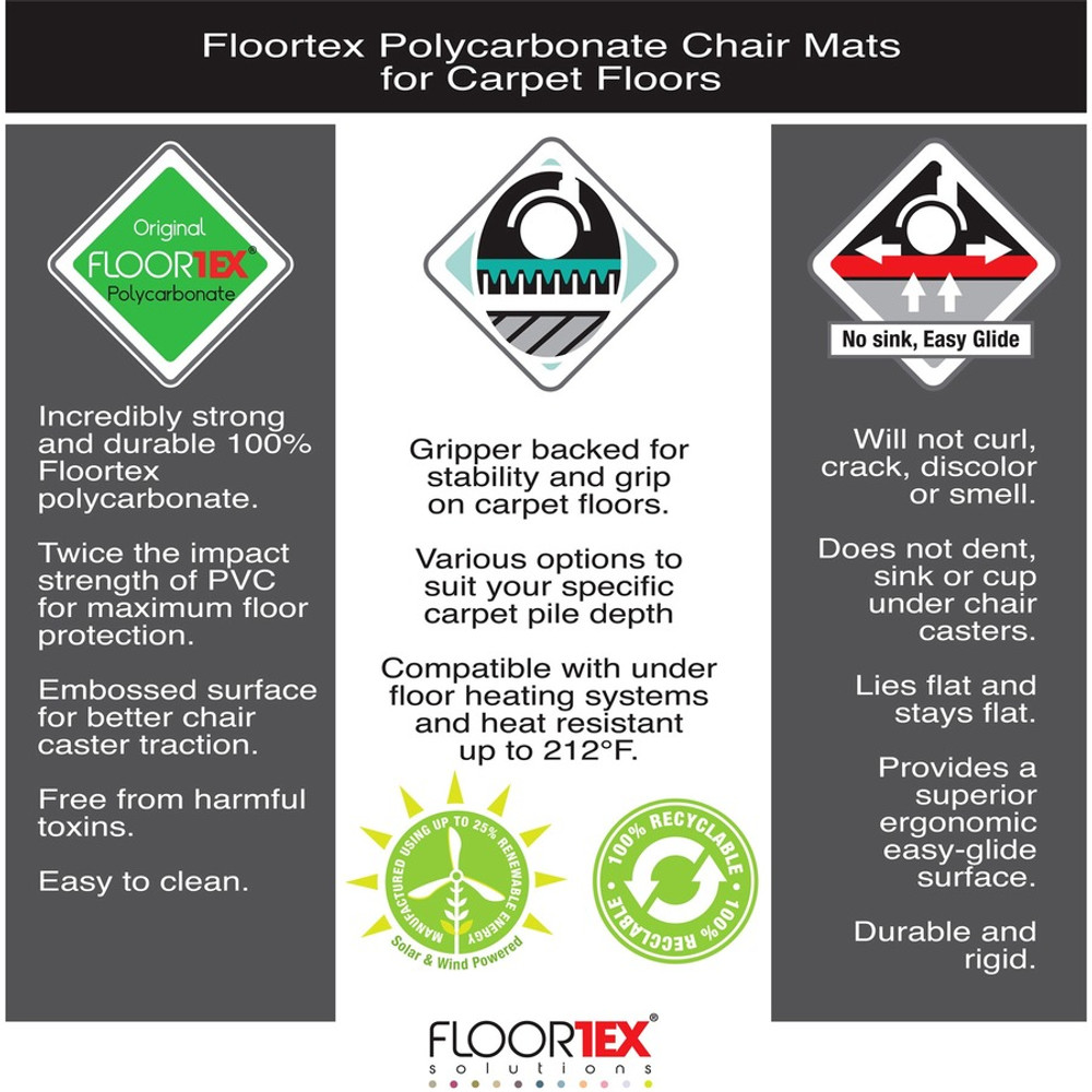 Floortex 119923SR Ultimat&reg; Polycarbonate Contoured Chair Mat for Carpets up to 1/2" - 39 x 49"