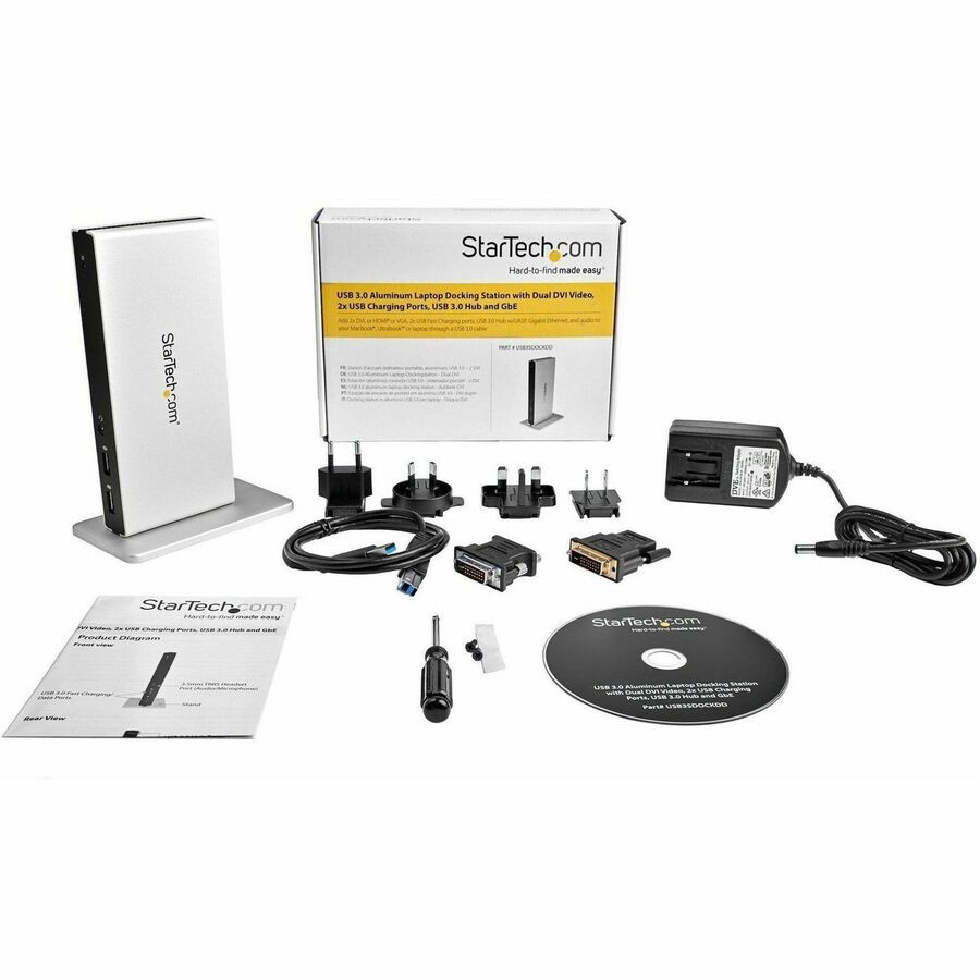 StarTech.com USB3SDOCKDD StarTech.com USB 3.0 Docking Station - Compatible with Windows / macOS - Dual DVI Docking Station Supports Dual Monitors - DVI to HDMI and DVI to VGA Adapters Included - USB3SDOCKDD