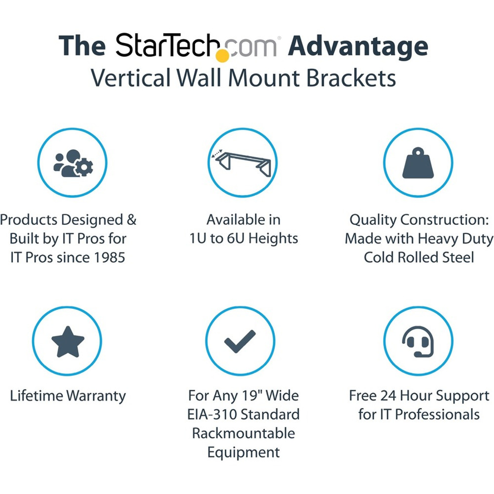 StarTech.com RK119WALLV StarTech.com 1U 19in Steel Vertical Wall Mount Equipment Rack Bracket