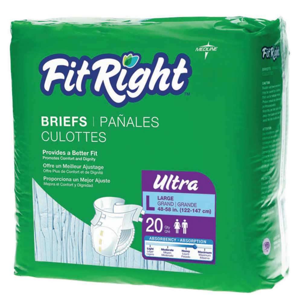 MEDLINE INDUSTRIES, INC. FITULTRALGZ FitRight Ultra Briefs, Large, 48 - 58in, Blue, Bag Of 20