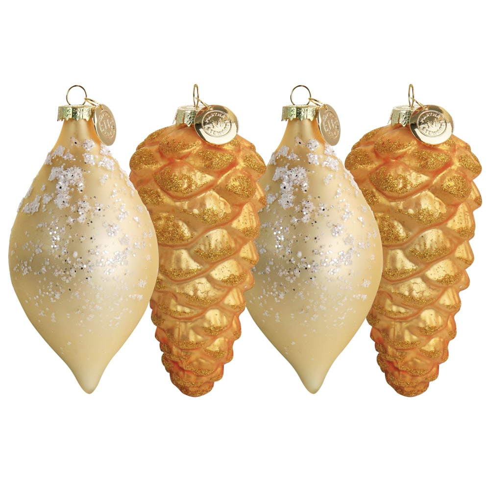 GIBSON OVERSEAS INC. 995117510M Martha Stewart Holiday Pointy Ball And Pinecone 4-Piece Ornament Set, Gold