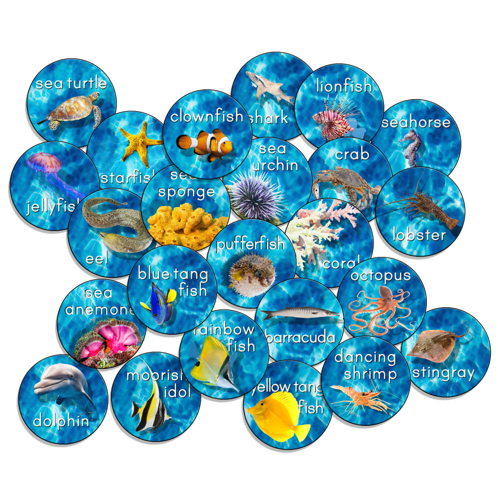 Take a dive into the sea with the Flagship Carpets Into The Sea Stow-N-Go Round Classroom Seating Rugs. These rugs come with pictures of sea creatures and offer stainless, odor- and mildew-resistant durability.  Round classroom seating rugs are ideal for small children.  Each rug has vibrant colors and images of sea creatures that children can identify.  Stainless for permanent soil resistance and stain protection.  Made with 100% 6.6 Continuous Filament Nylon and bound with double-stitch surge nylon edge yarn to offer durability.  Treated with FORCE 5 agent to make the rug antimicrobial, odor resistant and mildew resistant.  Eco-conscious choice - has one or more meaningful eco-attributes or eco-labels.  Antimicrobial is an agent that kills microorganisms or stops their growth.  Less harsh chemicals - made with fewer harsh chemicals, or safer chemicals than typical alternatives, helping  reduce your use of and exposure to substances that may be more harmful to your health and the environment.