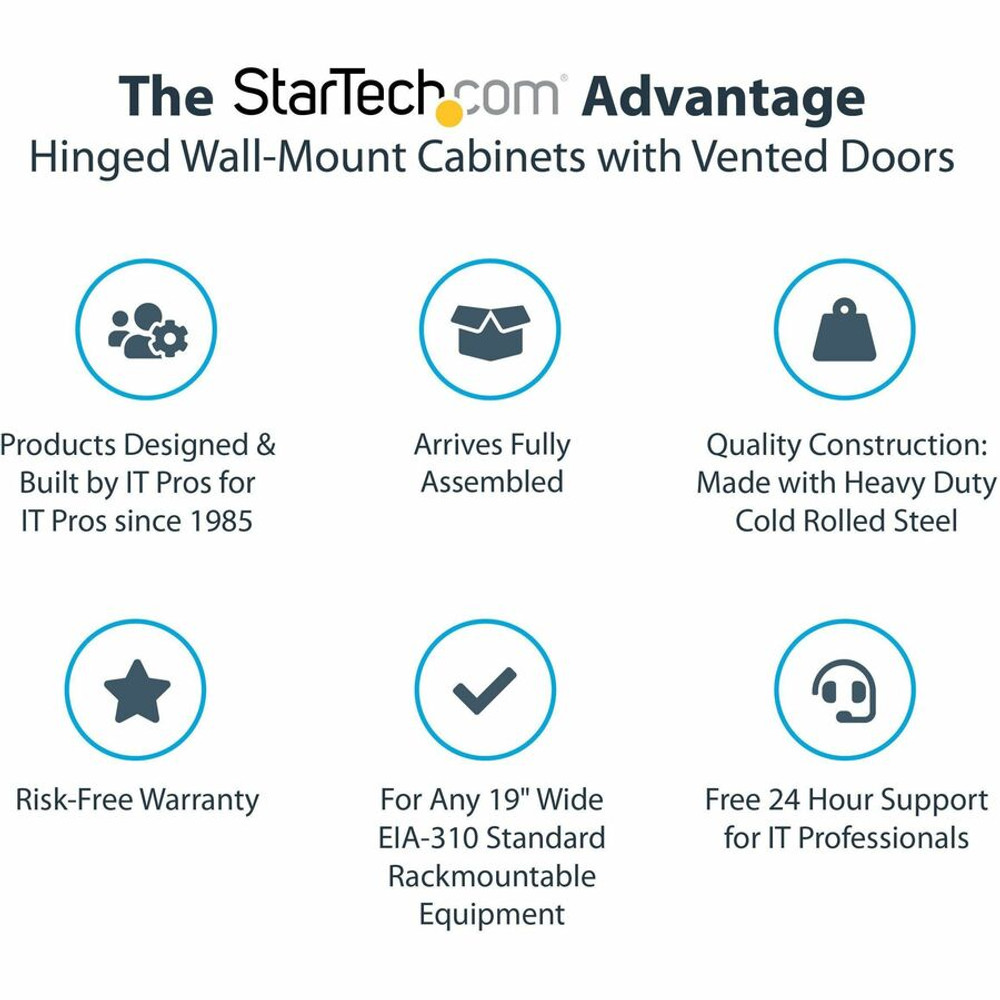 StarTech.com RK1232WALHM StarTech.com 4-Post 12U Wall Mount Network Cabinet, 19" Hinged Wall-Mounted Server Rack for IT Equipment, Flexible Lockable Rack Enclosure