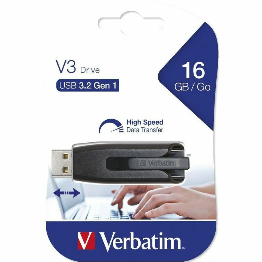 Verbatim America, LLC Microban 49172 Verbatim 16GB Store 'n' Go&reg; V3 USB 3.2 Gen 1 Flash Drive - Gray