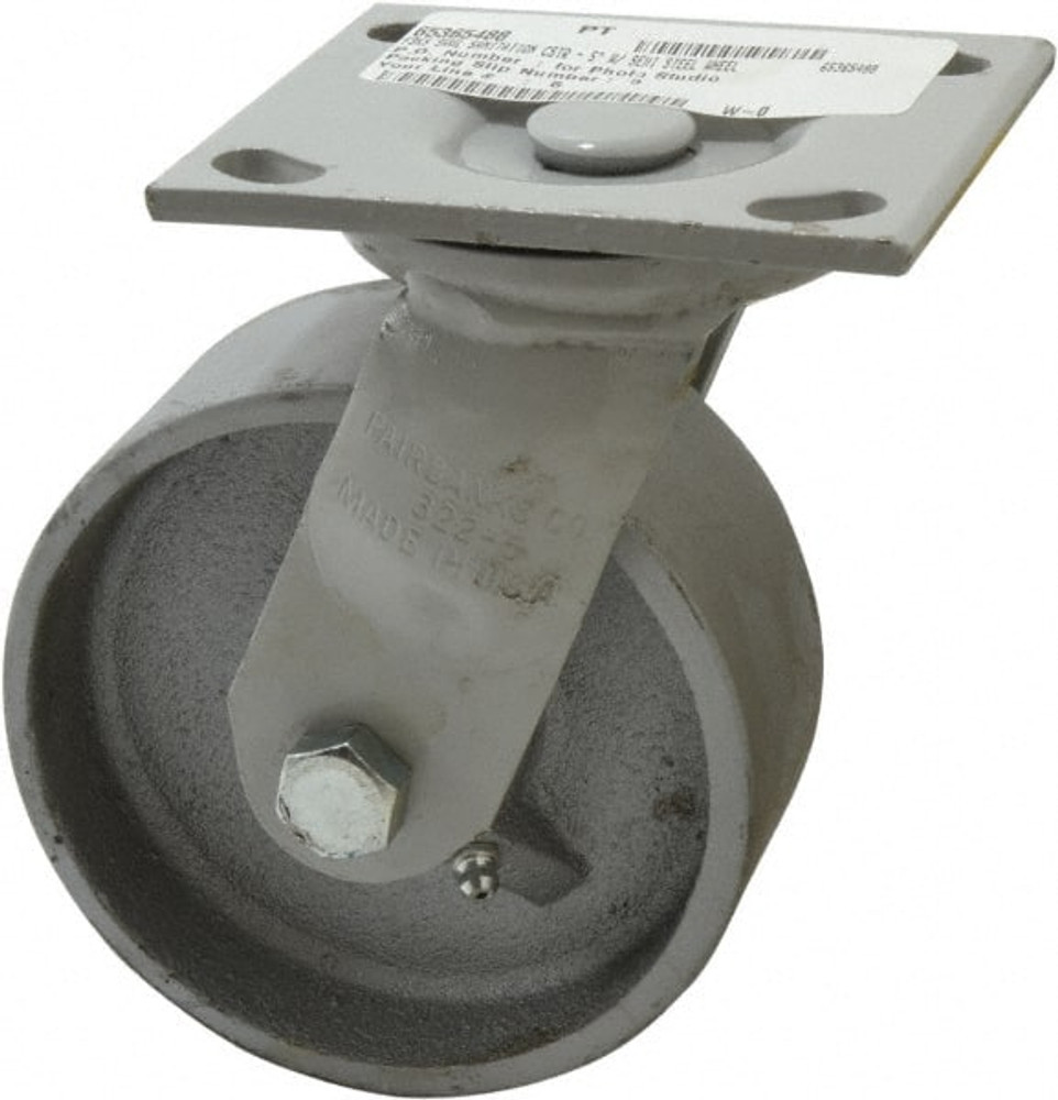 Fairbanks 322-5-IWP Swivel Top Plate Caster: Semi-Steel, 5" Wheel Dia, 2" Wheel Width, 1,000 lb Capacity, 6-1/2" OAH