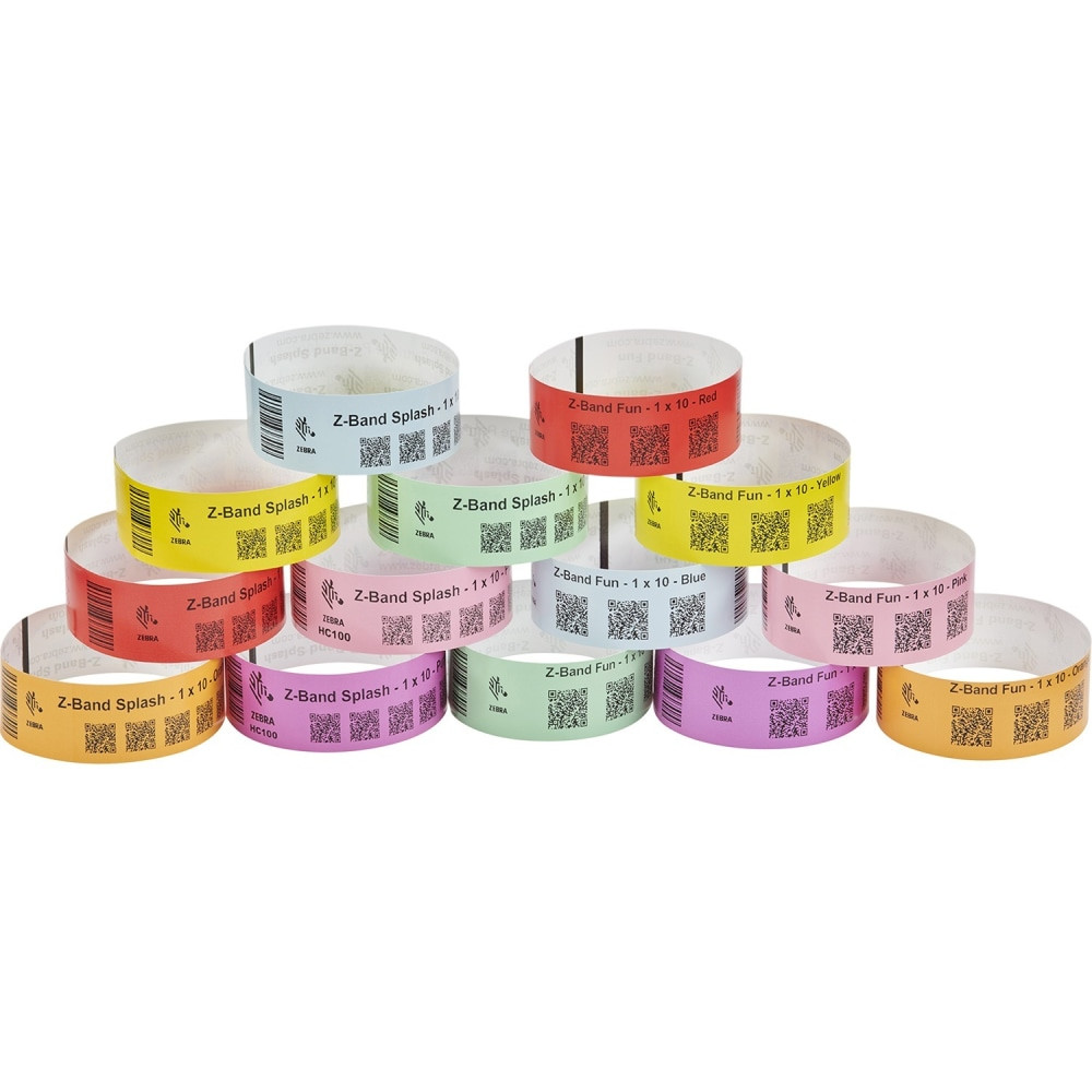 ZEBRA TECHNOLOGIES 10012712-7 Zebra Wristband Polypropylene 1 x 10in Direct Thermal Zebra Z-Band Fun Purple 1 in core - 1in Width x 10in Length - Permanent Adhesive - Direct Thermal - Purple - Polypropylene - 350 / Roll - Tamper Evident, Adhesive Clo