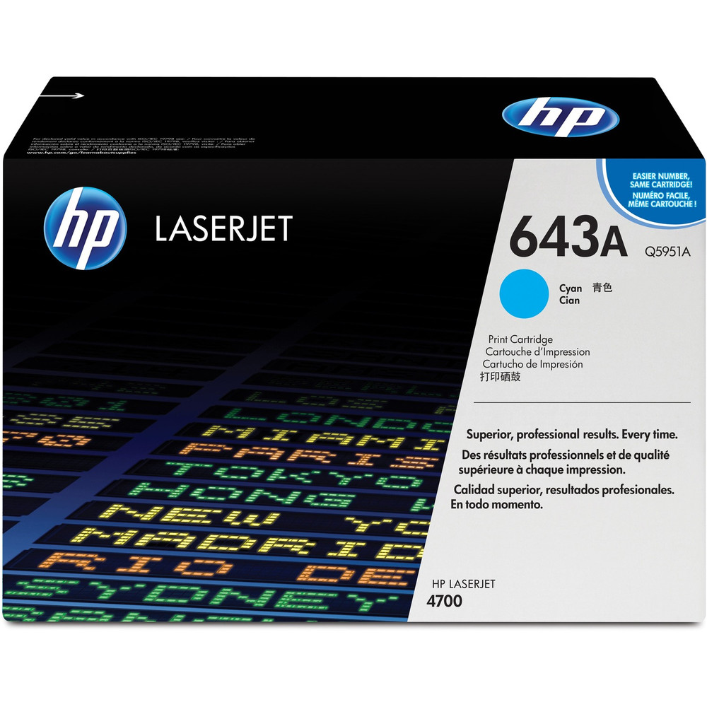 HP Inc. HP Q5951A HP 643A (Q5951A) Original Standard Yield Laser Toner Cartridge - Single Pack - Cyan - 1 Each