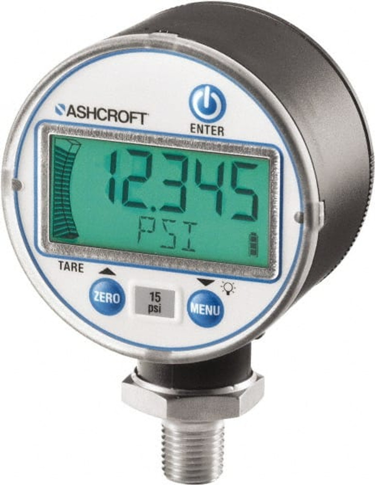 Ashcroft 662876751323 Pressure Gauge: 2-1/2" Dial, 0 to 1,000 psi, 1/4" Thread, NPT, Lower Mount