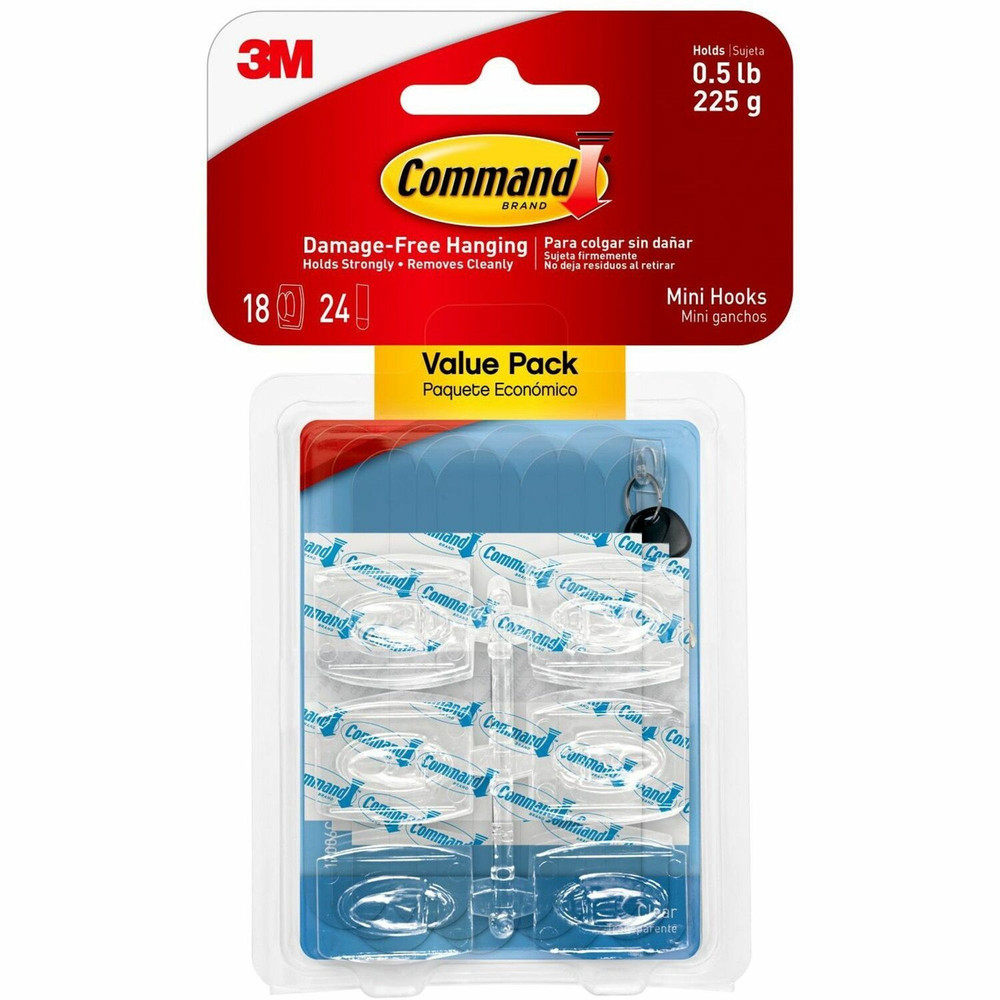 3M Command 17006CLR-VP Command Mini Clear Hooks with Clear Strips