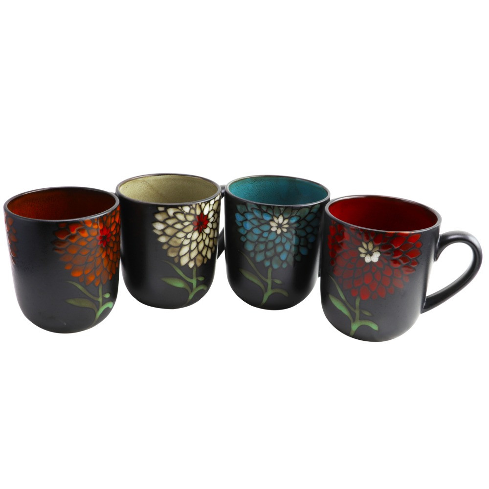 GIBSON OVERSEAS INC. Gibson Home 99586695M  Gardenia Cafe 4-Piece Mug Set, 16 Oz, Assorted Colors