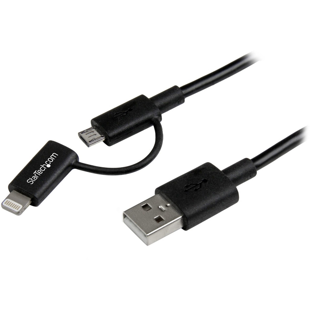 StarTech.com LTUB1MBK StarTech.com 1m (3 ft) Black Apple 8-pin Lightning Connector or Micro USB to USB Combo Cable for iPhone / iPod / iPad
