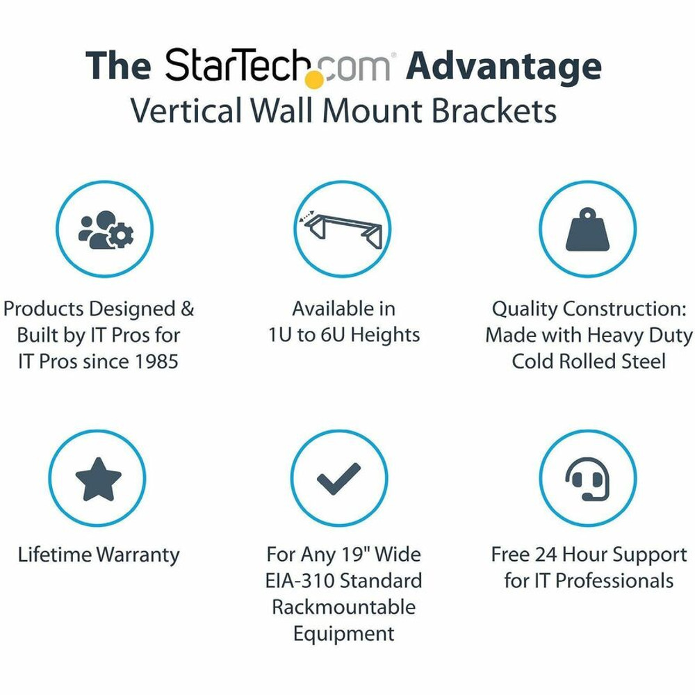 StarTech.com RK219WALLV StarTech.com 2U 19in Steel Vertical Wall Mount Equipment Rack Bracket