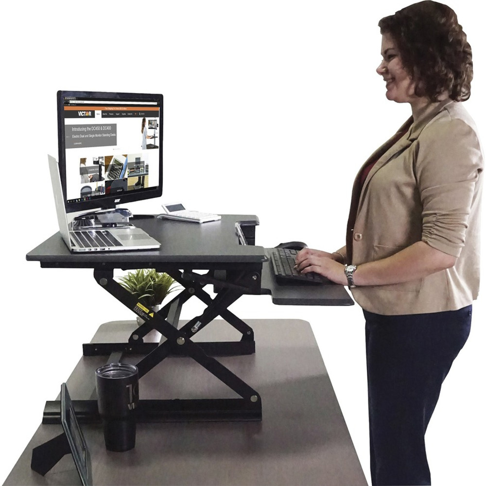 Victor Technology, LLC Victor DCX760G Victor High Rise Height Adjustable Standing Desk with Keyboard Tray (36" , Gray)