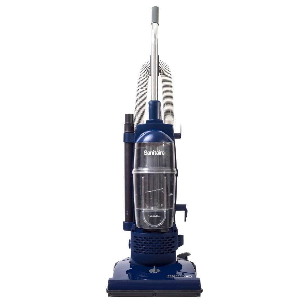 Efficiently clean your home or business with the Sanitaire PROFESSIONAL Bagless Commercial Upright Vacuum Cleaner. This upright vacuum cleaner can be used on most surfaces, and it has a 13in cleaning path for a deep clean. The Sanitaire vacuum sports a bagless design for convenient reusability.  Suitable for use on carpet, hardwood and vinyl surfaces.  Commercial vacuum with a 13in cleaning path delivers a deep clean.  Bagless design allows for reliable reusability.  On-board tools lets you engage in above-floor cleaning.  Includes a 1-quart dirt cup.  Backed by the manufacturers 1-year limited warranty.