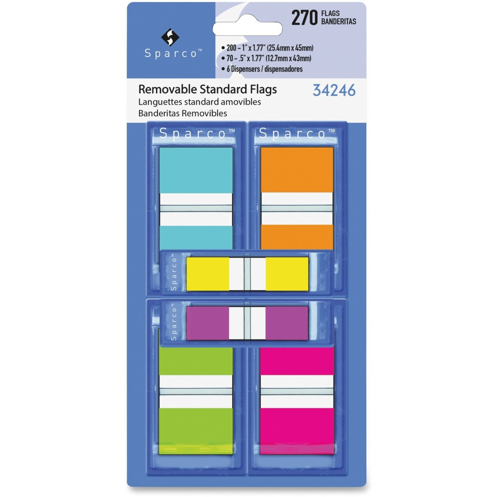 SP RICHARDS 34246 Sparco Assorted Pop-Up Flags Combo Pack - 0.50in, 1in - Assorted - Self-adhesive, Repositionable, Removable, Writable - 270 / Pack