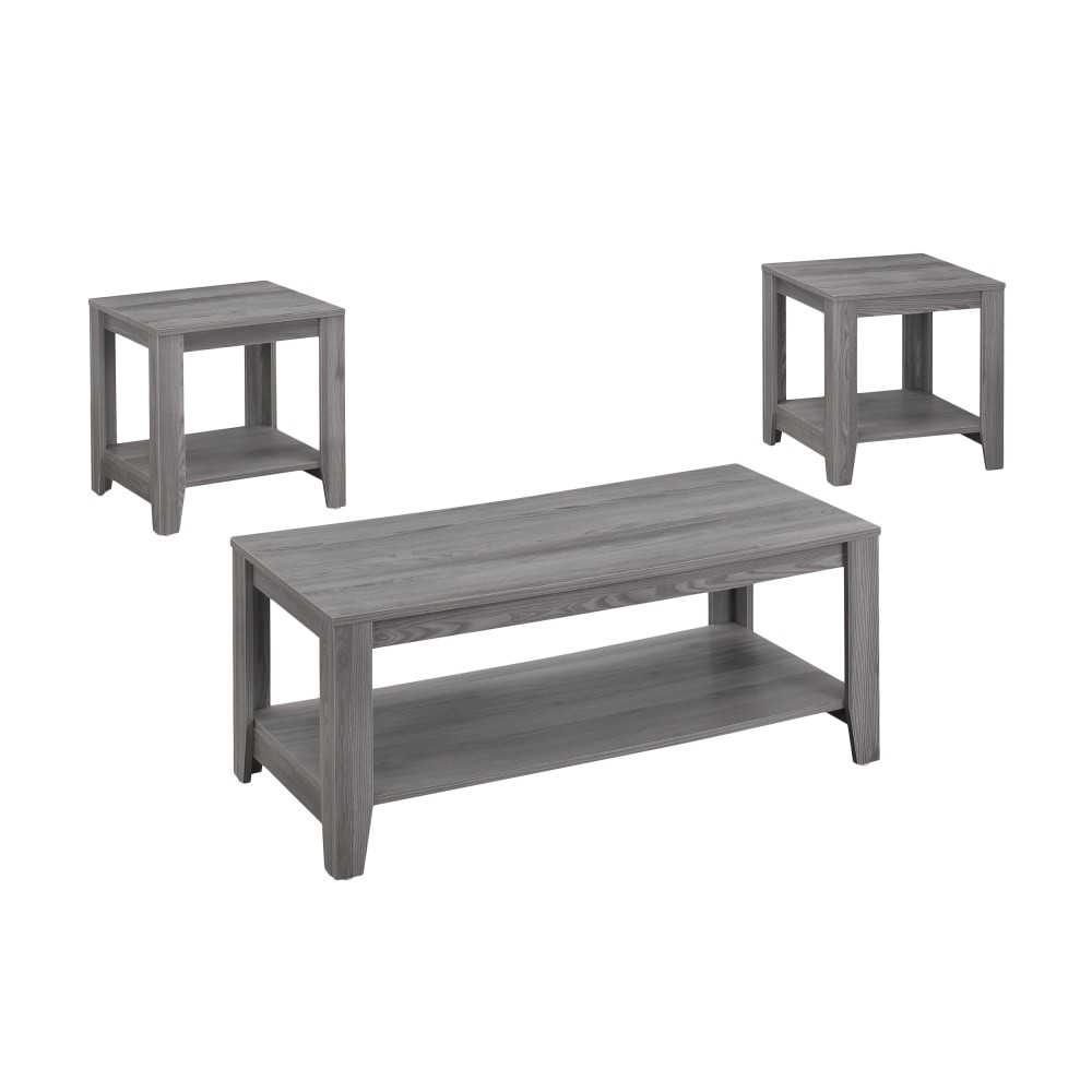 MONARCH PRODUCTS Monarch Specialties I 7991P  3-Piece Coffee Table Set With Shelves, Rectangle, Gray Sonoma Oak