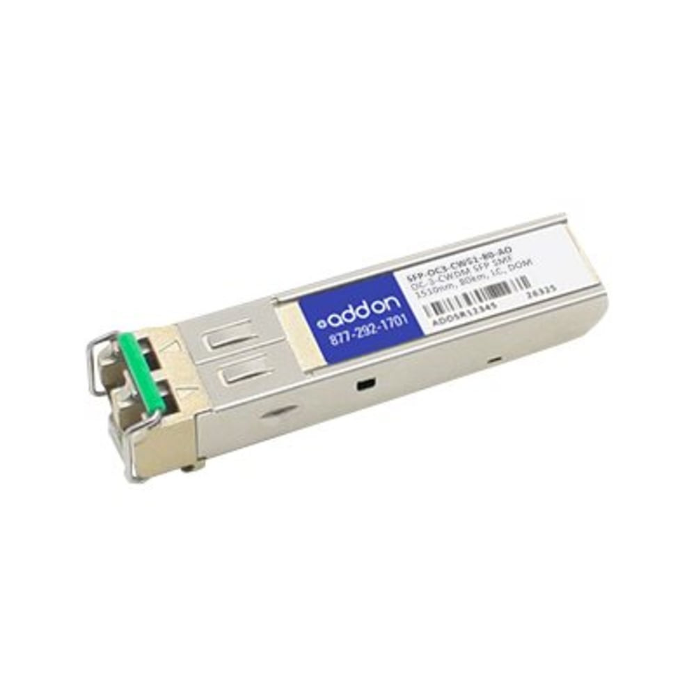 ADD-ON COMPUTER PERIPHERALS, INC. SFP-OC3-CW51-80-AO AddOn - SFP (mini-GBIC) transceiver module - CWDM - LC single-mode - up to 49.7 miles - OC-3 - 1510 nm - TAA Compliant - for P/N: SFP-1GB-CW-47-80-HW-AO, SFP-1GB-CW-47-80-I-C-AO, SFP-1GB-CW-53-200-