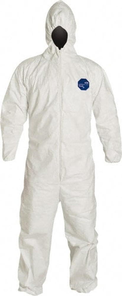 Dupont TY127SWH6X0025N Disposable Coveralls: Size 6X-Large, 1.2 oz, Film Laminate, Zipper Closure