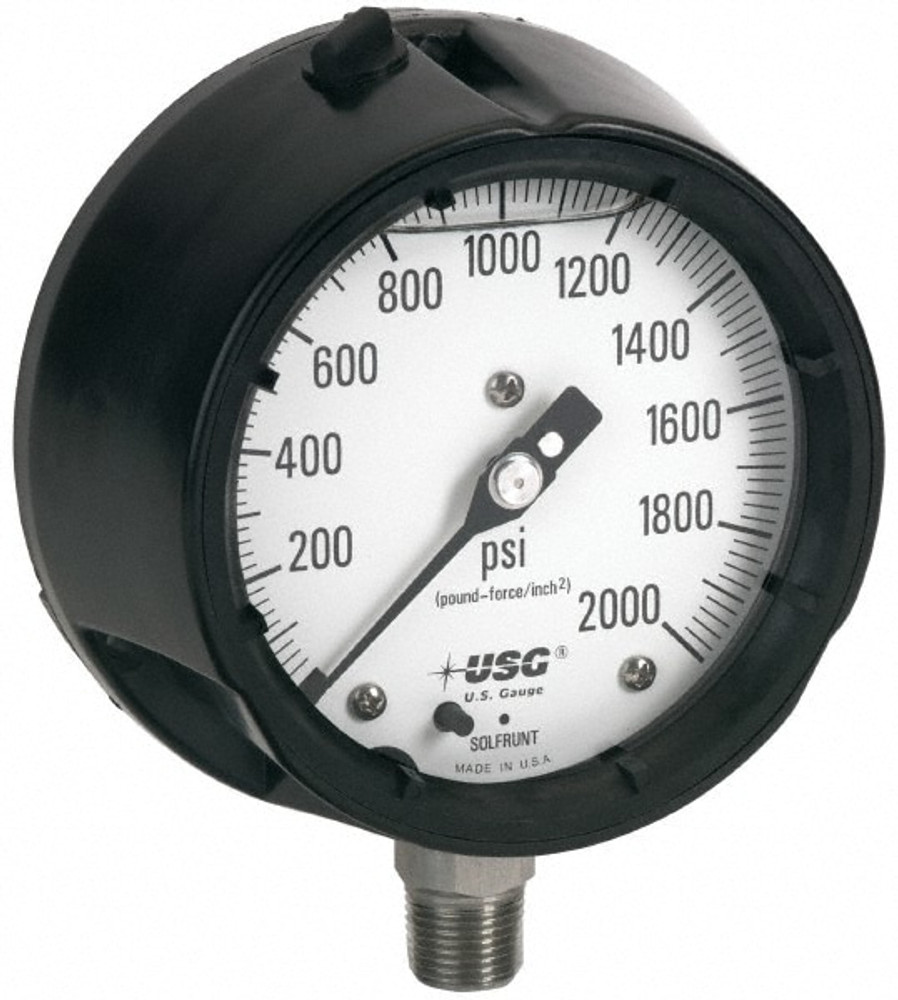 Ametek 170017X Pressure Gauge: 4-1/2" Dial, 1/2" Thread, Lower Mount