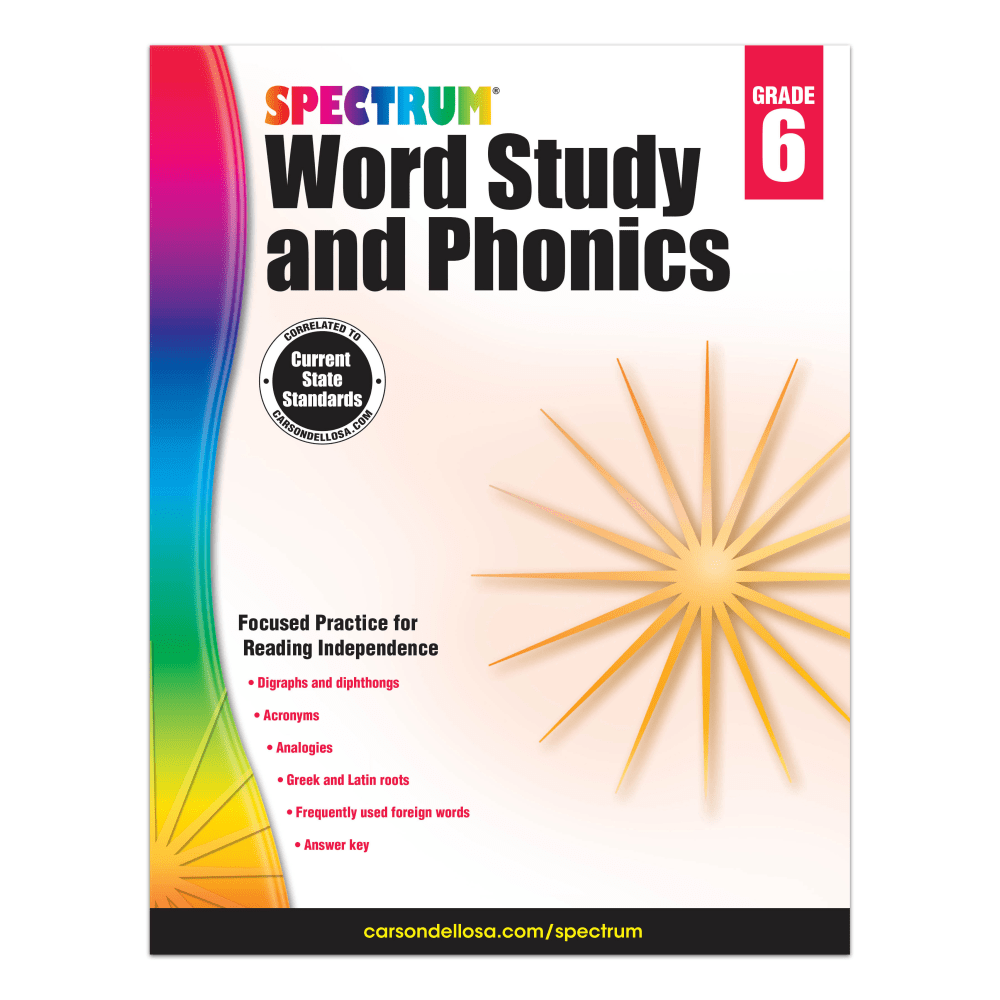 CARSON-DELLOSA PUBLISHING LLC Carson-Dellosa 704609  Spectrum Word Study And Phonics Workbook, Grade 6