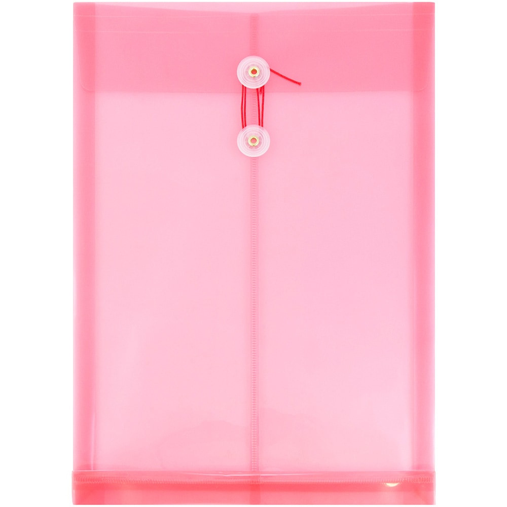 JAM PAPER AND ENVELOPE JAM Paper 119B1PI  Open-End Plastic Envelopes, Legal-Size, 9 3/4in x 14 1/2in, Button & String Closure, Pink, Pack Of 12