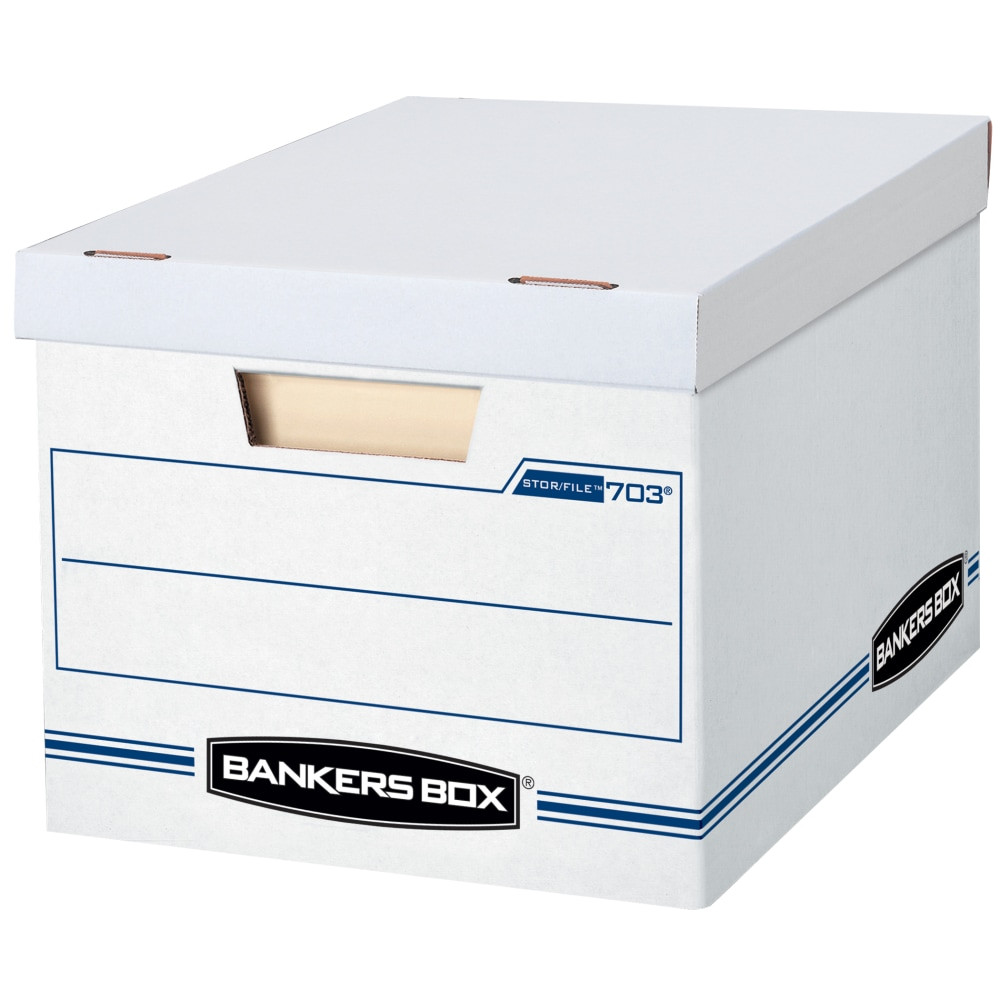 Basic-duty box with lift-off lid that stays attached until ready to use. 10in x 12in x 15in.  Lift-off lid ships attached to prevent lid loss, then tears off for use.  Basic-duty, standard set-up construction for moderate stacking or use with shelving.  Storage boxes are sold in a pack of 10, so you have plenty on hand.  Contains Recycled Content - See Specs for Details.