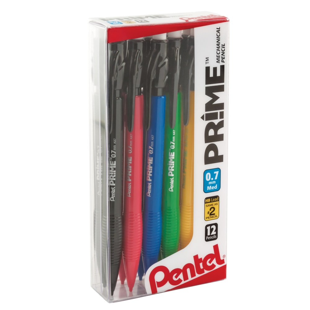 PENTEL OF AMERICA, LTD. Pentel AX7PC12M Prime Mechanical Pencils, 0.7 mm, Medium Point, Assorted Barrel Colors, Pack Of 12