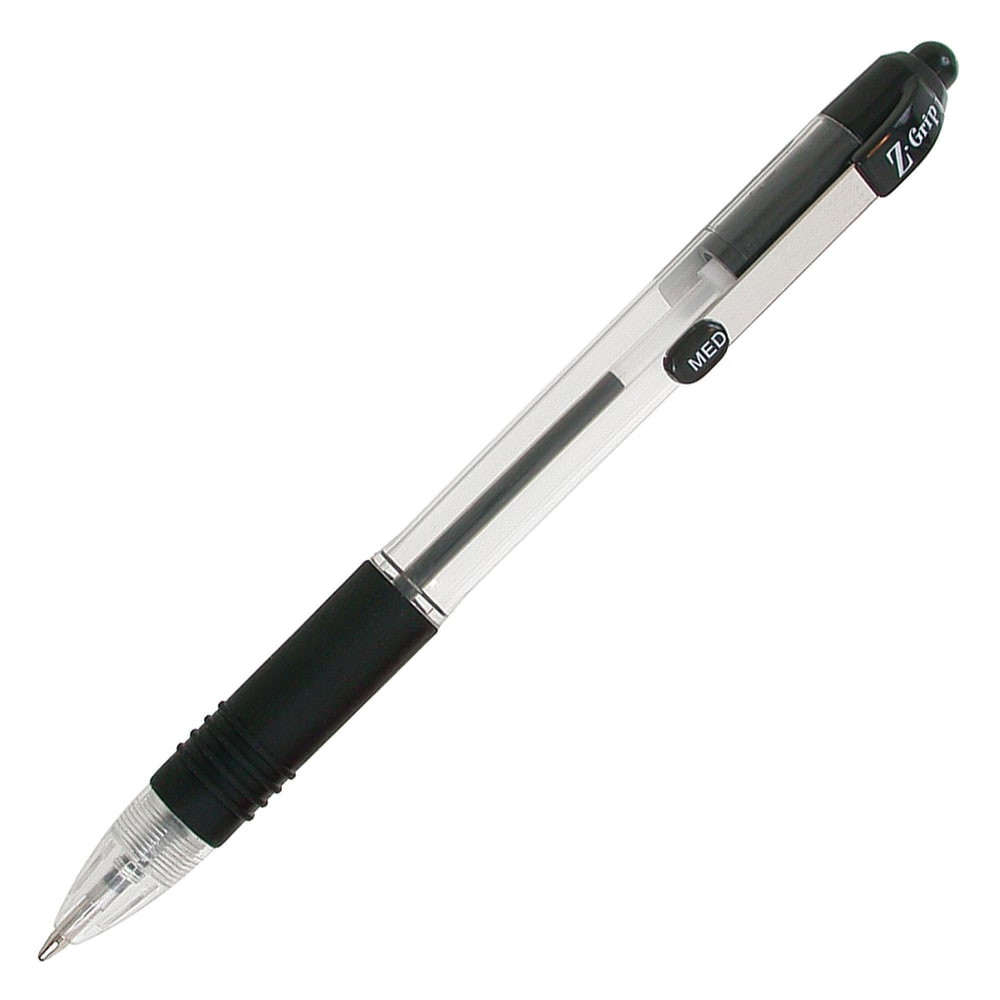 Smoothest Ballpoint Ever!  A consumer favorite due to its budget-friendly value and reliability.  The Z-Grip Retractable Ballpoint pen features a fun, fashionable look and silky smooth low viscosity ink. You will feel the difference when you write, but not at checkout.  These medium-point pens feature a clear barrel with black ink.