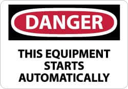 AccuformNMC Accident Prevention Sign: Rectangle, "Danger, THIS EQUIPMENT STARTS AUTOMATICALLY" D466P