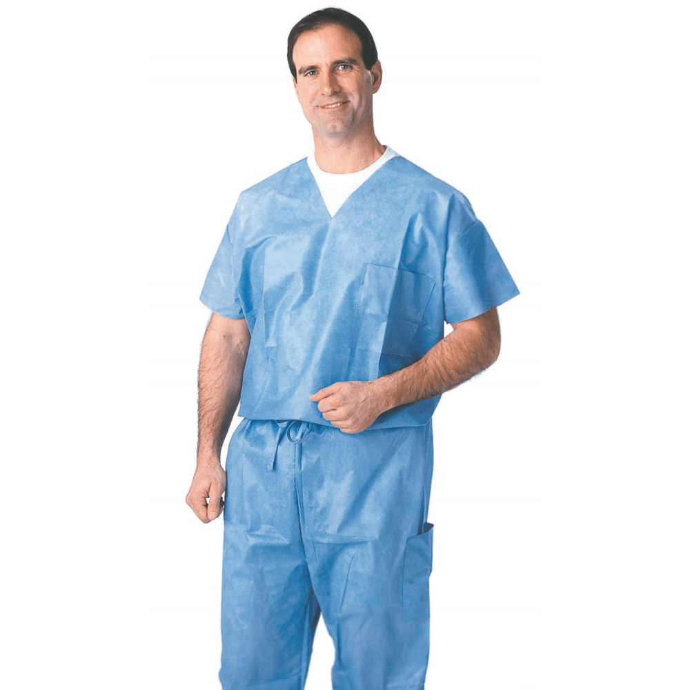 MEDLINE INDUSTRIES, INC. NON27202L Medline Disposable Scrub Shirts, Large, Blue, Case Of 30