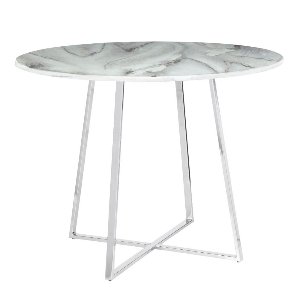 LUMISOURCE, LLC DT-COSMO2 WMB LumiSource Cosmo Marble Dining Table, 31inH x 39-1/2inW x 39-1/2inD, White/Chrome