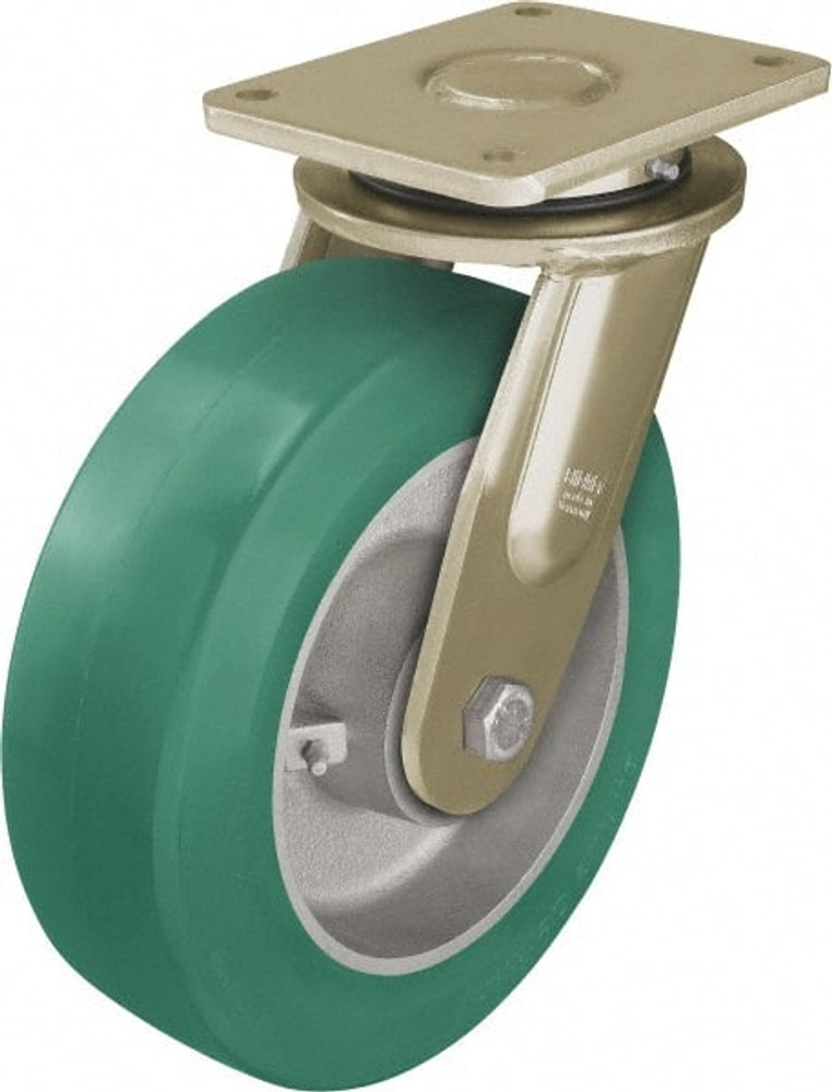 Blickle 755053 Swivel Top Plate Caster: Polyurethane-Elastomer Blickle Softhane, 12" Wheel Dia, 3-9/64" Wheel Width, 3,960 lb Capacity, 13-31/32" OAH