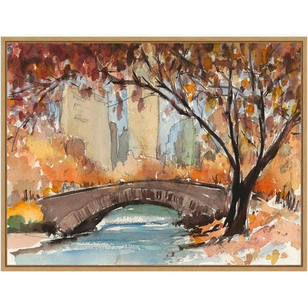 UNIEK INC. Amanti Art A42705322610  Autumn in New York Study I by Samuel Dixon Framed Canvas Wall Art Print, 18inH x 24inW, Maple