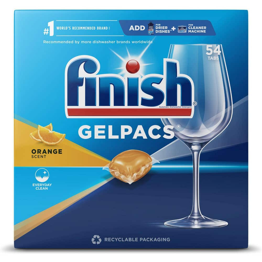 Finish RAC81181 Dish Detergent; Form: Liquid ; Container Type: Gelpac ; Container Size (Lb.): 2.43 ; Scent: Orange ; For Use With: Dish Detergent