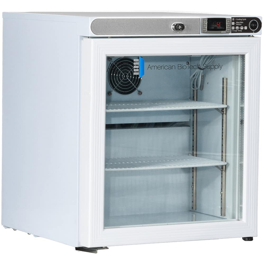 American BioTech Supply ABTUCFS0104GLH Laboratory Refrigerator: 1 cu ft Capacity, 1 to 10 ° C, 17-1/4" OAW, 19-1/4" OAD, 21-1/4" OAH