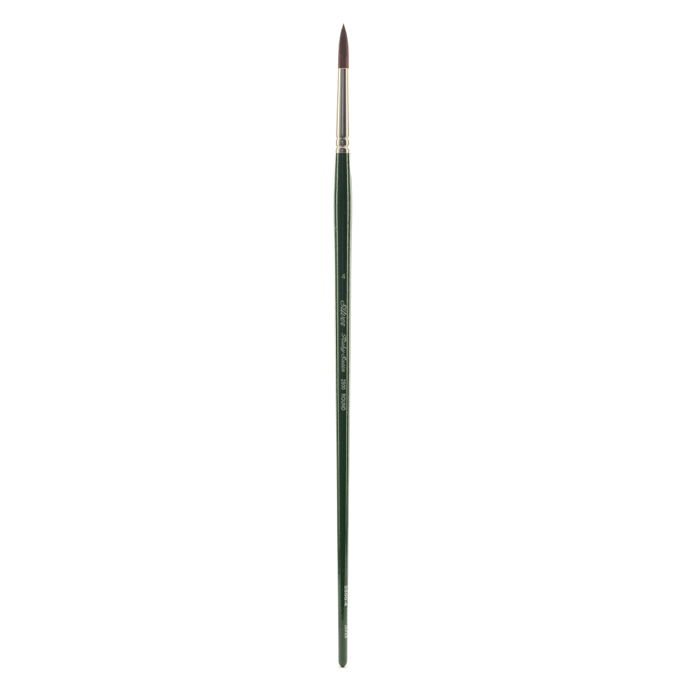 SILVER BRUSH LIMITED Silver Brush 2500-4  Ruby Satin Series Long-Handle Brush, 2500, Size 4, Round, Synthetic Bristles, Deep Green/Silver