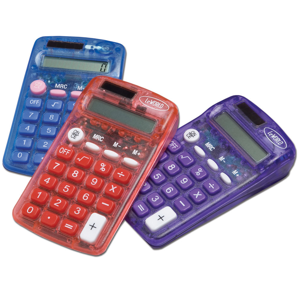Great choice for handling a wide range of basic math applications  1-line display shows results up to 8 digits.  6 functions allow you to handle most basic math problems.  Memory functions help you solve more complicated equations.  Oversize keys are easy to use.  Runs on a battery or solar power for use on the go.  Product is available in multiple colors. Option for color selection is not available.