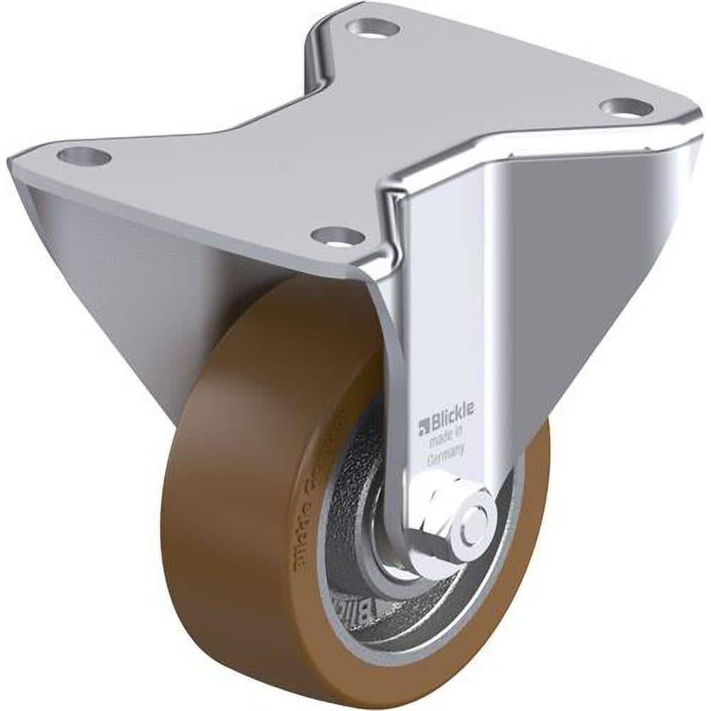 Blickle 752616 Rigid Top Plate Caster: Polyurethane-Elastomer Blickle Softhane, 4" Wheel Dia, 1-37/64" Wheel Width, 880 lb Capacity, 6-1/2" OAH