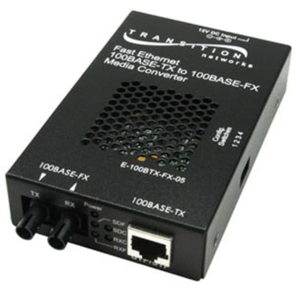 TRANSITION NETWORKS E-100BTX-FX-05SMHTNA  E-100BTX-FX-05(SMHT) Fast Ethernet Media Converter - 1 x RJ-45 , 1 x SC - 100Base-TX, 100Base-FX - External, Wall-mountable