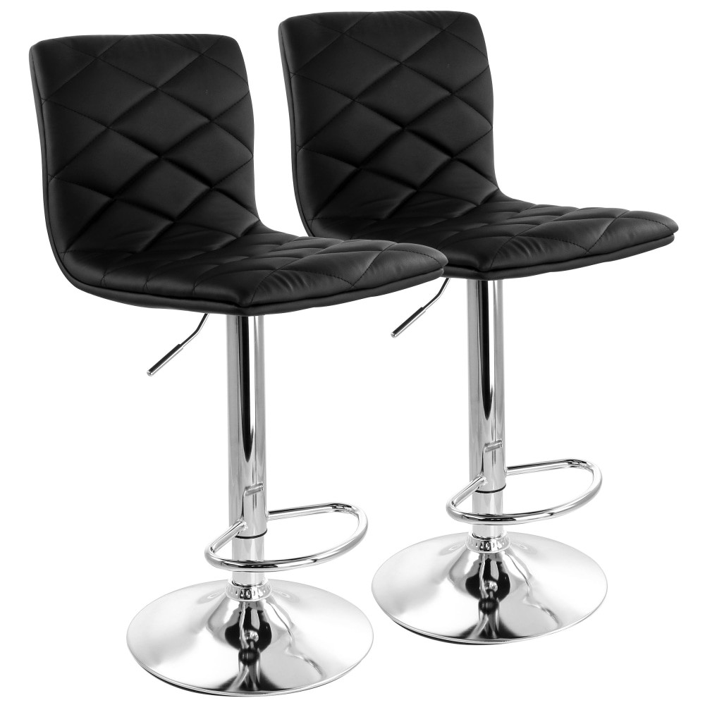 MEGAGOODS, INC. Elama 995116783M  Adjustable Diamond-Tufted Faux Leather Bar Stools, Black/Chrome, Set Of 2 Stools