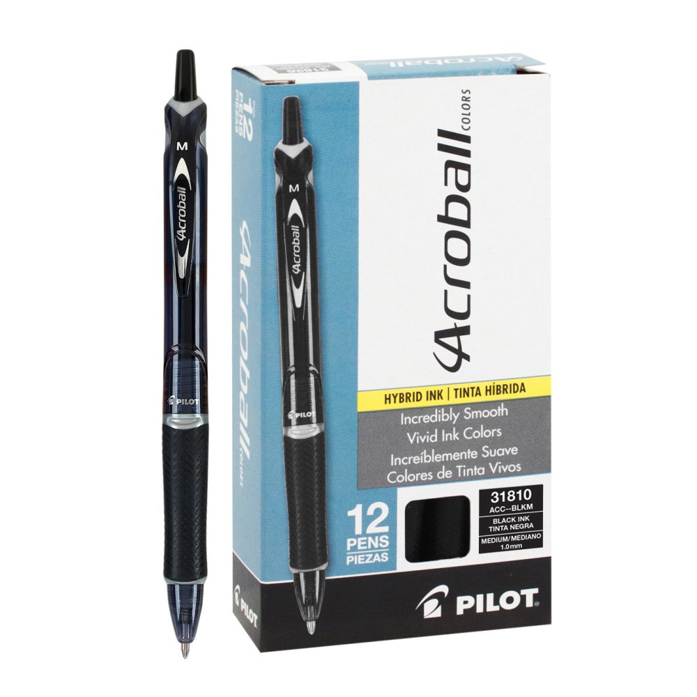 If you need a writing utensil that can handle your busy day of note taking or brainstorming, consider these Acroball pens. The Hybrid Gel pens offer smear-resistant ink that practically pops off of the page.  Upgrade to the Ball Point Pen of the Future featuring ultra-smooth, smear-resistant Advanced Ink  Perfect combination of contemporary style and effortless writing  Unique, comfortably textured grip  Express yourself brilliantly with the Pilot Acroball Colors advanced ink ballpoint pen.  Acroball's unique advanced ink delivers an ultra-smooth, effortless, smear free writing experience.  With its sleek richly colored barrel design, and matching comfortable colored grip, Acroball Colors is ready for any writing challenge.  Refillable - designed to be used repeatedly, helping you avoid single-use disposables and potentially save money.
