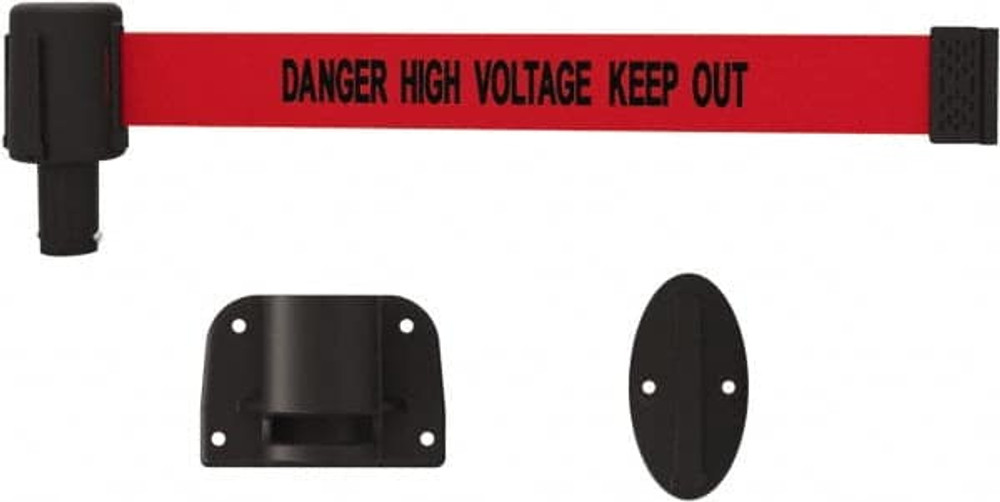 Banner Stakes PL4115 Wall-Mounted Indoor Barrier: Black on Red, 15' Long, 2-1/2" Wide