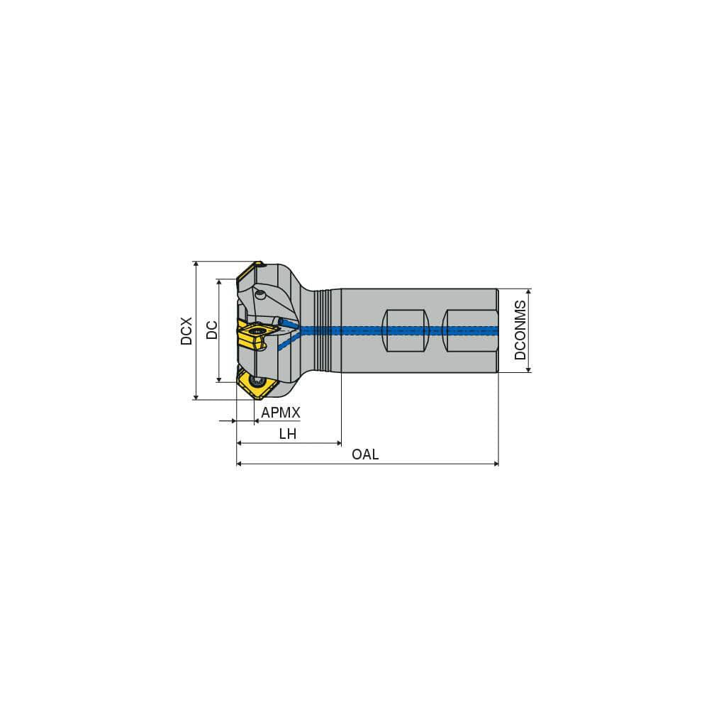 Ceratizit 5878601504 Indexable Chamfer & Angle End Mills; Minimum Cutting Diameter (Inch): 1-1/2 ; Minimum Cutting Diameter (Decimal Inch): 1.5000 ; Maximum Cutting Diameter (Decimal Inch): 2.0130 ; Lead Angle: 45 ; Maximum Depth of Cut (Decimal Inch