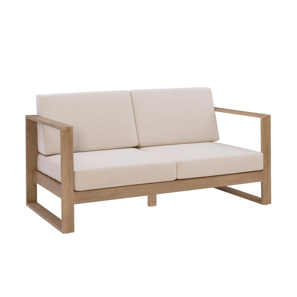 LINON HOME DECOR PRODUCTS, INC OFDP2944 Linon Boleyn Outdoor 2-Seater Sofa, 33inH x 62-7/8inW x 30-1/4inD, Beige/Natural