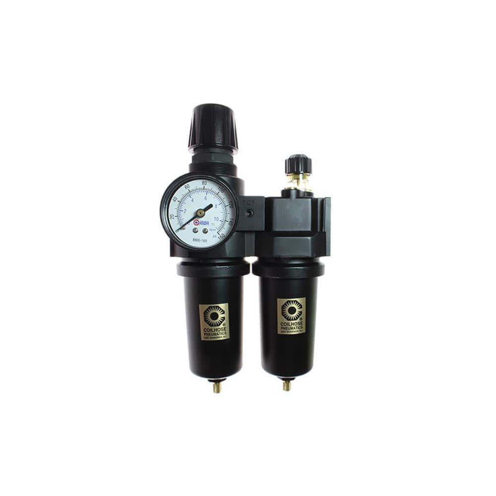 Coilhose Pneumatics 27FCL4-GM FRL Combination Unit: 1/2 NPT, Standard, 2 Pc Filter/Regulator-Lubricator with Pressure Gauge